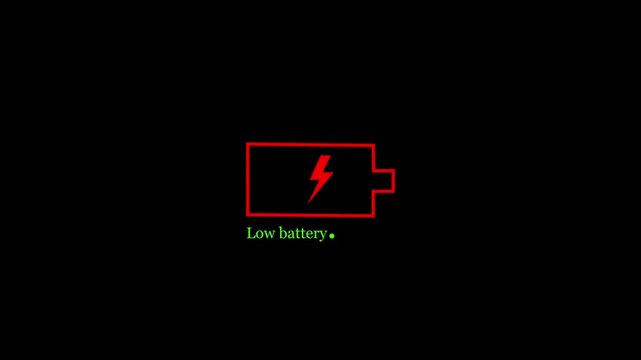Animated icon Low  charge battery.  Battery monitor screen pixel .charging icon, simple battery charging and filling animation. 4k video.