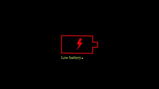 Animated icon Low  charge battery.  Battery monitor screen pixel .charging icon, simple battery charging and filling animation. 4k video.