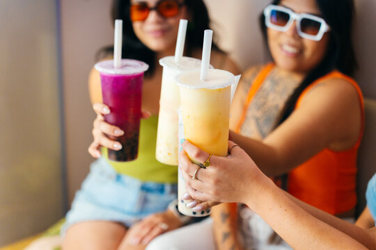 Friends Celebrating with Bubble Tea