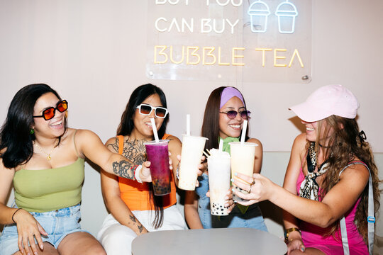Friends Toasting with Bubble Tea