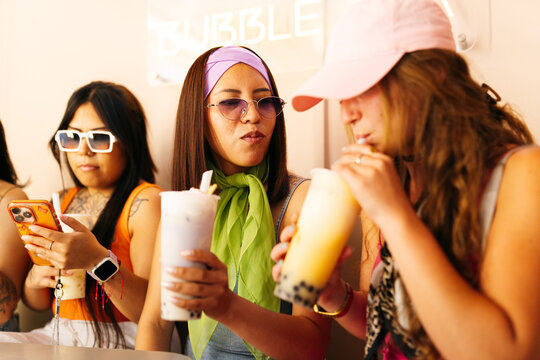 Friends Enjoying Bubble Tea Together