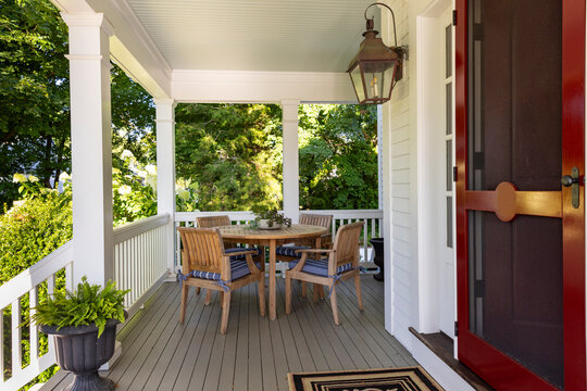 Front porch of home with door