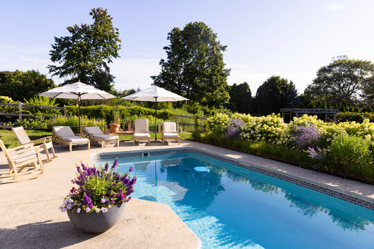 Swimming Pool blue Luxury House backyard 