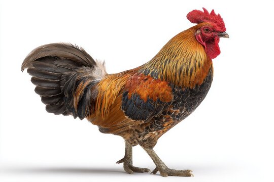 Rooster Standing Proudly Isolated on White Background