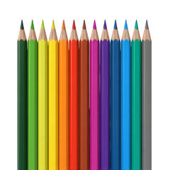 Vibrant bundle of colored pencils standing upright in a row isolated on transparent background	