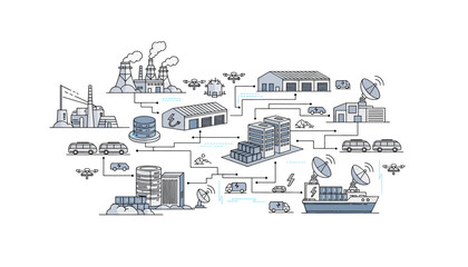 Naklejka premium Industrial infrastructure and logistics network illustration.