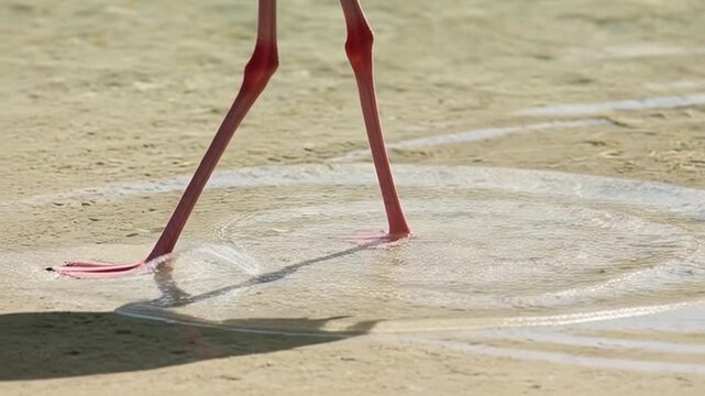 Flamingo Elegance: Delicate pink flamingo legs gracefully traverse a serene, sun-drenched pool, casting elegant shadows on the shimmering water surface.