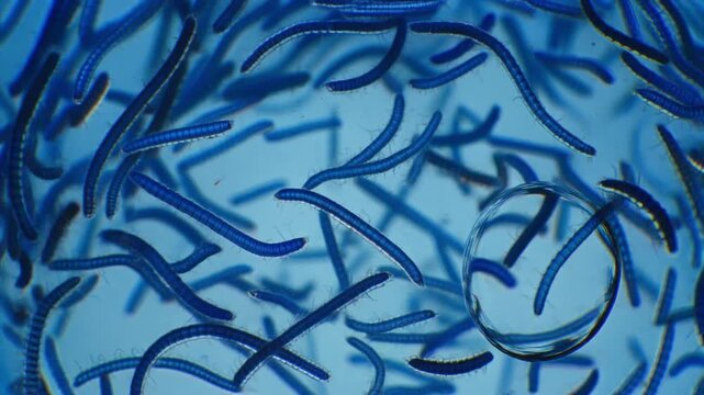 Vibrant blue worms squirming in soil for natural soil enrichment