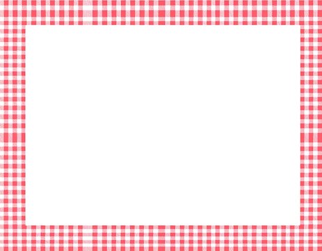 White rectangle bordered by a red and white gingham pattern