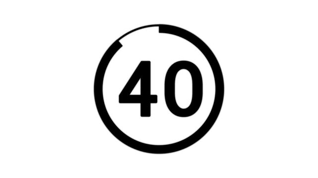 45 second countdown timer animation from 45 seconds to 0 seconds on a transparent background. Modern flat design with animation. High quality 4K video.