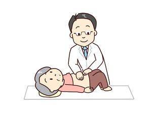 The doctor examining the abdomen