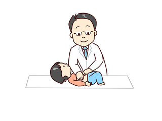 The doctor examining the abdomen