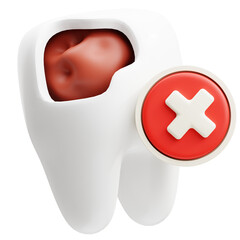 3d Illustration of Tooth Cavity Decay Red Cross Error