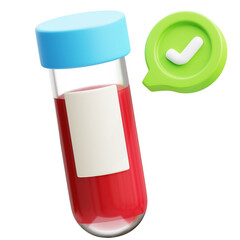 3d Illustration of Blood Test Tube Checkmark Normal Result