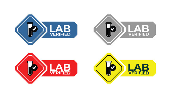 Lab Verified Badge Logo Set with Shield Checkmark Design for Quality Certification and Approval Branding