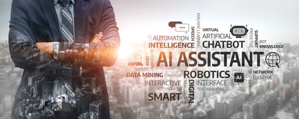 A professional businessman stands confidently with arms crossed, symbolizing the integration of AI technology in modern business practices amidst a vibrant city backdrop. Tessel © InfiniteFlow