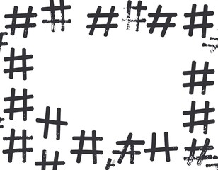 White space framed by scattered, gritty hash symbols in varying sizes and darkness