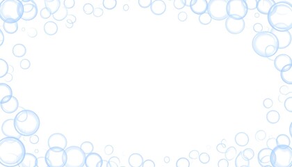 White space framed by scattered, translucent, light blue bubbles