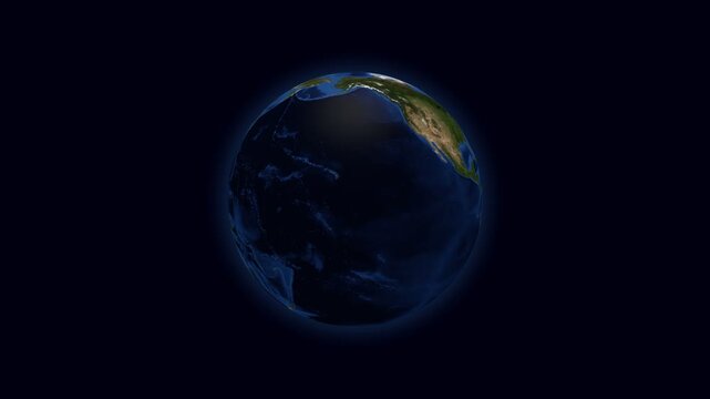 Spinning Globe. World with topography and bathymetry animation. July view. Planet rotation on dark background video. Seamless loopable animation. Elements sourced from NASA.