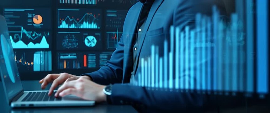 businessman pushing a touch screen interface