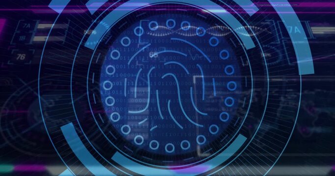 Receiving auth request, circular biometric HUD animating rings, fingerprint pulsing for access scan