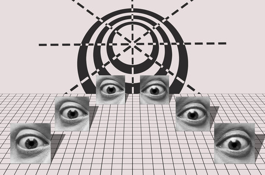 Mixed media illustration in surrealism style with a eyes