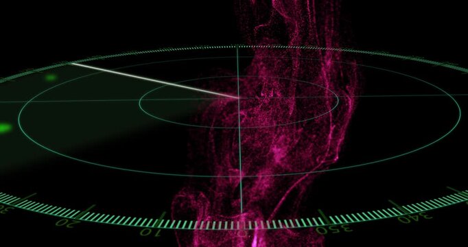 Magenta mass appearing, rising rings; white sweep rotating, slicing plume, monitoring green blip
