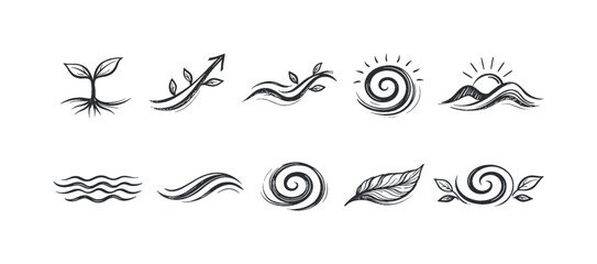Nature and environment outline icon set. Eco-friendly, organic symbols collection