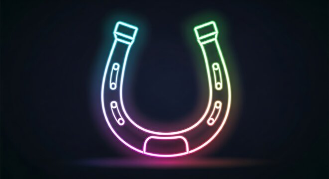 Neon Horseshoe Icon on Dark Background.