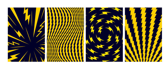 Thunder Bolt Comic Backgrounds. Energy Lightning Electric Line Pattern. Flash Speed Power Effect. Vector Abstract Comic Zig Zag Thunderbolt Texture. © Briddy