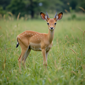 Female Oribi (Ourebia ourebi) in the grasslands of Murchison Falls National Park, Uganda.