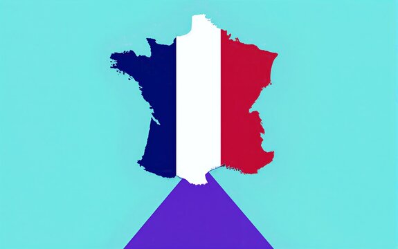 France map with flag colors purple triangle below on teal background.