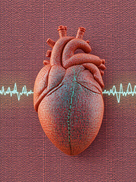 Electrocardiogram displaying ventricular tachycardia, 3D illustration