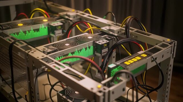 Cryptocurrency Mining Rig with Multiple GPUs.