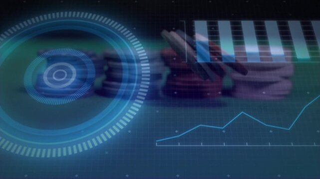 HUD pulsing while pointer sweeping, causing discs turning and line chart rising to highlight stacks