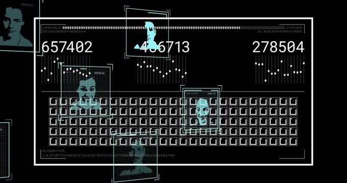 Single cyan face appearing, central HUD updating data, scanning and moving profiles for sorting