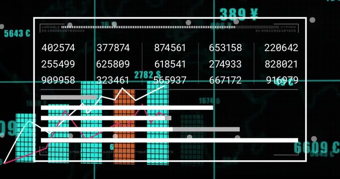 Numeric headline appearing, chart animating, teal tiles forming columns, rising lines showing rise