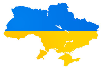 Obraz premium Ukraine in the form of a Ukrainian map, map shape slightly simplified, colors as the flag of the Ukraine