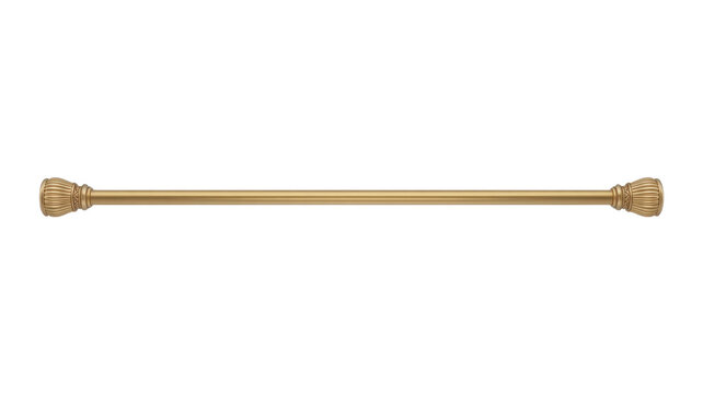 Gold curtain rod with decorative finials isolated on a transparent background