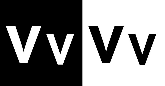 Alphabet Letter V Monogram Element on Split Black and White Background