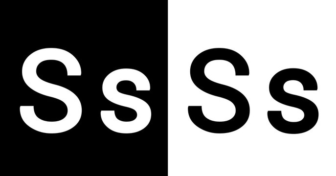 Bold Black and White Letter Ss Alphabet Icon Isolated on Split Contrast Background Geometric Graphic Resource