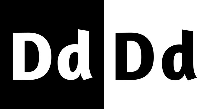 Modern Minimalist Letter D Uppercase and Lowercase on Black and White Background for Branding, Education, Logo Design and Graphic Design