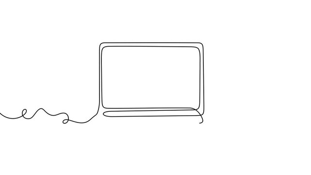 Line continuous laptop screen computer office work art pc outline illustration. Continuous laptop line doodle notebook single desktop typing business icon monitor digital email technology data.