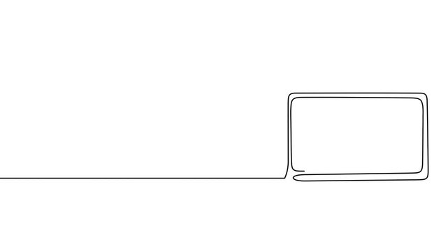 Line continuous laptop screen computer office work art pc outline illustration. Continuous laptop line doodle notebook single desktop typing business icon monitor digital email technology data.