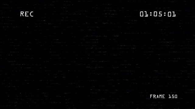 Analog DV Cam Static Noise CCTV Recording Screen Overlay with REC and Timecode, 4K Alpha Channel