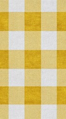 Fototapeta premium Yellow and white checkered fabric texture with woven pattern, textile background for design, decoration, and craft projects with natural fiber material.