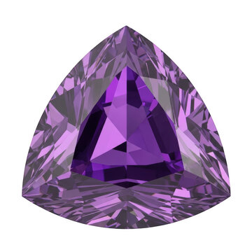Trillion cut purple amethyst gemstone isolated on transparent background