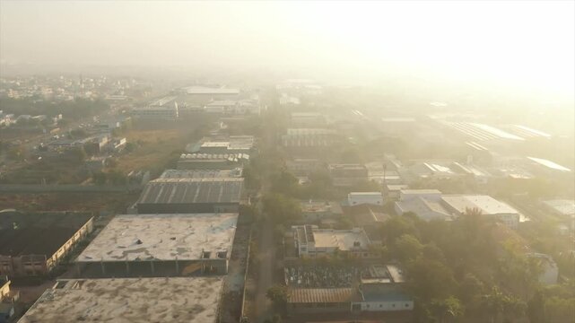 GIDC Metoda industrial estate in Rajkot Gujarat during a hazy sunrise