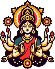 Fototapeta premium High-Contrast Graphic of an Indian Goddess with Elaborate Headdress, Embodying Prosperity, Power, and the Divine Feminine in Pop Art Style