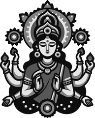 Fototapeta premium High-Contrast Graphic of an Indian Goddess with Elaborate Headdress, Embodying Prosperity, Power, and the Divine Feminine in Pop Art Style